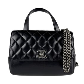 CHANEL Handbag Shoulder Bag Leather Metal Black Women's z7242