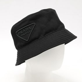 Prada Drill Bucket Hat, Triangle, 2HC137, Cotton, Black, Size XL, S-159274