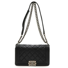 CHANEL Boy Chanel 25 Wild Stitch Matelasse Coco Mark Chain Shoulder Bag in Black Leather (A67086)