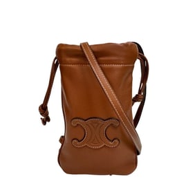 CELINE Mobile Pouch Drawstring Triomphe Pochette Brown Women's