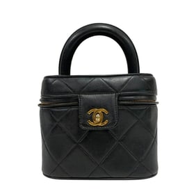 CHANEL Coco Mark Turnlock Vanity Bag No. 4 Matelasse Handbag Black Women's
