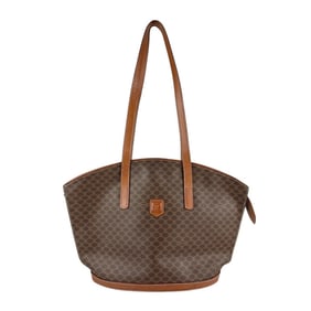 Celine Shoulder Bag, Macadam Coated Canvas and Leather, Brown, Women's, Z7163