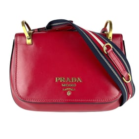 Prada PRADA Shoulder Bag Leather Canvas Red Navy White Gold Women's Z7257