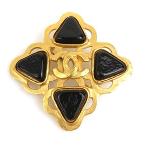 CHANEL Coco Mark Metal Stone Brooch in Gold and Black for Women e61000a