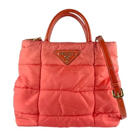Prada PRADA Handbag Shoulder Bag Nylon Patent Leather Orange Gold Women's Z7452