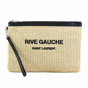 Yves Saint Laurent clutch bag in raffia and leather natural black. Men's women's. 565722 r10853a