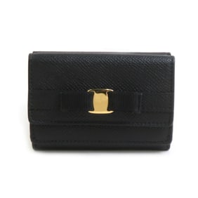 Salvatore Ferragamo Vara Ribbon Leather Tri-fold Wallet in Black, Women's, r10858a