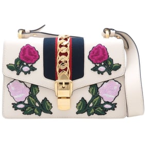 GUCCI Sylvie Flower Embroidery Shoulder Bag (Ginza Store Exclusive) 421882, Ivory, Women's, 352837