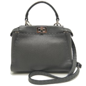 FENDI Mini Peekaboo Selleria 8BN244 Handbag in Grey Leather, Women's, 253303
