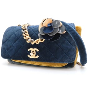 CHANEL Camellia Flower Chain Shoulder Bag 2018 Paris-Cosmopolite Velvet Navy Mustard Women's 352848