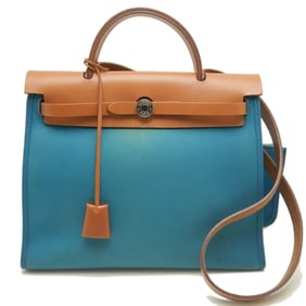 HERMES Hermès Airbag PM Handbag, Toile Officier Leather, Turquoise, Women's, 253252