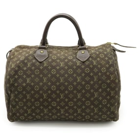 LOUIS VUITTON Monogram Mini Lin Speedy 30 Handbag in Ebene Canvas, Brown, M95224