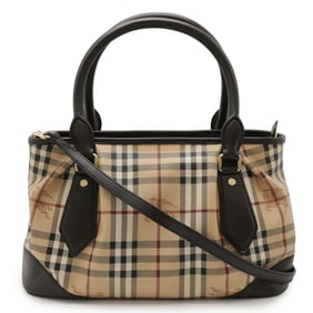 BURBERRY Nova Check Tote Bag Shoulder PVC Leather Beige Dark Brown