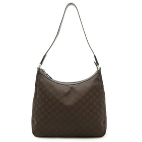 GUCCI GG nylon shoulder bag in dark brown leather (264219)