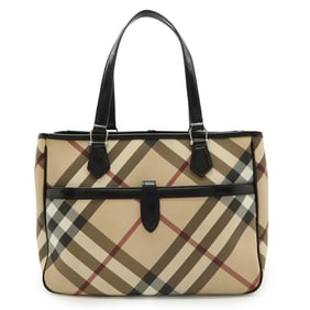 BURBERRY Nova Check Tote Bag Shoulder PVC Enamel Beige Black