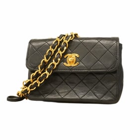 Chanel Mini Matelasse Shoulder Bag with Chain Bag, Lambskin, Black, Women's, P1554077