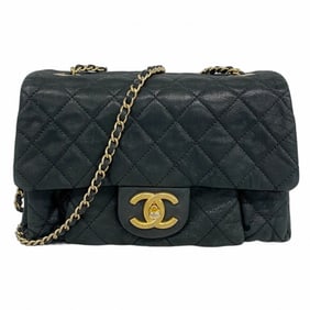 Chanel Matelasse Shoulder Bag with Double Chain, Leather, Black, Women's