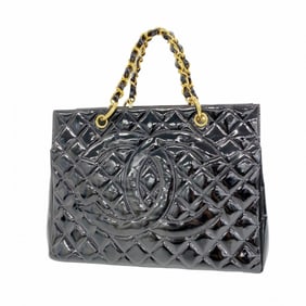 Chanel Matelasse Chain Tote Bag in Patent Leather, Black, Women's
