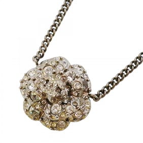 Chanel necklace with Coco Mark, camellia, metal, rhinestones, silver, for women