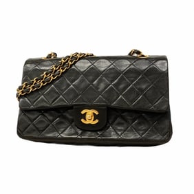 Chanel Matelasse Shoulder Bag with Double Flap and Chain, Lambskin, Black, Women's