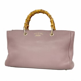 Gucci Bamboo Handbag 323660 Leather Purple Champagne Women's