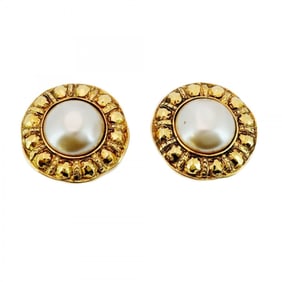 Chanel Circle Earrings with GP Plated Faux Pearls in Gold for Women