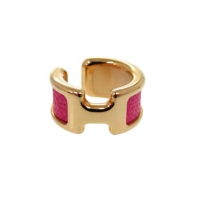 Like new Hermès Olympe PM ear cuff, single ear, leather, plated, pink, 0395 HERMES