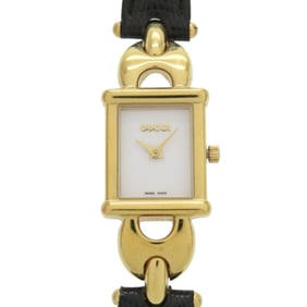 Gucci 1800L Change Strap GP Embossed Leather White Dial Black Red Quartz Watch 1052 GUCCI