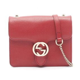 Gucci Interlocking G Shoulder Bag, Leather, Women's, Red, 510304