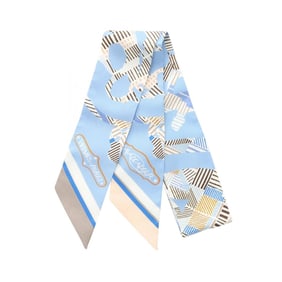 Hermes Hermès Twilly CAVALCADOUR MORNING Silk Scarf for Women in Multicolor Blue
