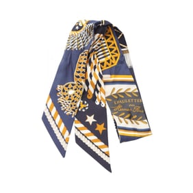 Hermes Hermès Twilly EPAULETTES DE GALA Silk Scarf for Women, Navy Blue, Multicolor
