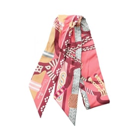 Hermes Hermès Twilly Fantaisie d'Etriers Silk Scarf for Women in Multicolored Pink