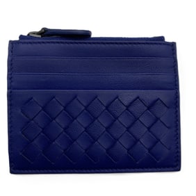 Bottega Veneta Intrecciato coin case and card in blue leather, 367004.