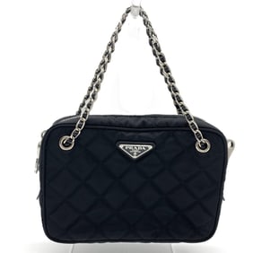 Prada handbag, nylon quilted chain bag, black, 1BH910, 2-way, PRADA