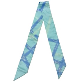 Hermes Hermès Twilly Scarf, Turquoise Blue, Voluduc, Women's, 100% Silk