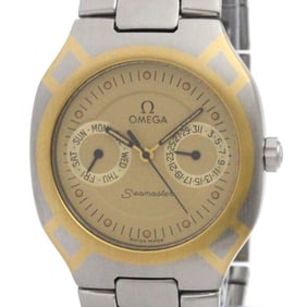 OMEGA Seamaster Polaris Day Date 18K Gold Steel Watch 396.1022 Polished