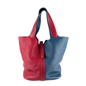 Hermes Hermès Picotin Lock Kazac TGM Handbag in Taurillon Clemence Leather, Rouge x Bleu Thalassa