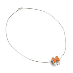 Hermes Hermès H Cube Necklace, Cartier Ash, Metal, Enamel, Silver, Orange, Women's, e61027g