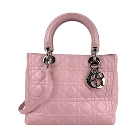 Christian Dior Lady handbag/shoulder bag in pink and silver lambskin, women's z6328
