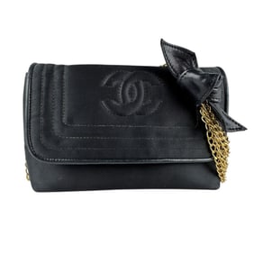 CHANEL Shoulder Bag Satin Black Women's z7276