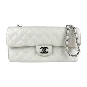 CHANEL Shoulder Bag in Caviar Leather, White and Silver, Women's, Z7279