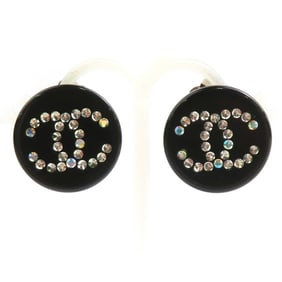 CHANEL Coco Mark Earrings, Resin, Metal, Black, Silver, Women's, e61020j