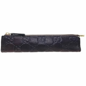 Gucci Shimmer Line Pen Case, Dark Brown Leather, 170780, GUCCI Pouch, MAN-15965