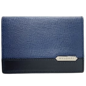 Bvlgari Serpenti Scalie Men's Card Case, Navy Blue/Black Leather, 284224, Two-Tone Plate, Holder,