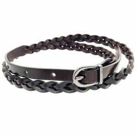 FENDI narrow belt, dark brown leather with gunmetal buckle, 8C 0015, size 70cm, women's SS-15872