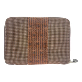 HERMES Air Line Purse PM Brown Canvas Bifold Wallet with Silver Hardware, Compact for Women