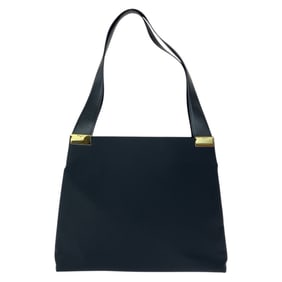 Salvatore Ferragamo BA21 8813 black canvas and leather tote bag with gold hardware.