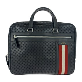 BALLY HVLK Men's Perforated Black Leather Briefcase with Silver Hardware