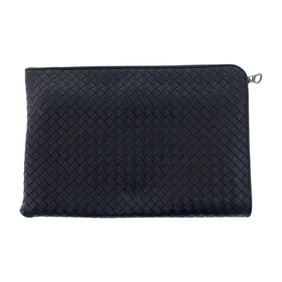 BOTTEGA VENETA Intrecciato Black Leather Clutch Bag with Gunmetal Hardware for Men