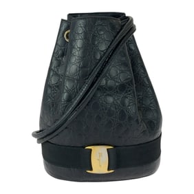 Salvatore Ferragamo Vara Embossed Black Leather Backpack with Gold Hardware (BZ-21-5676) for Women